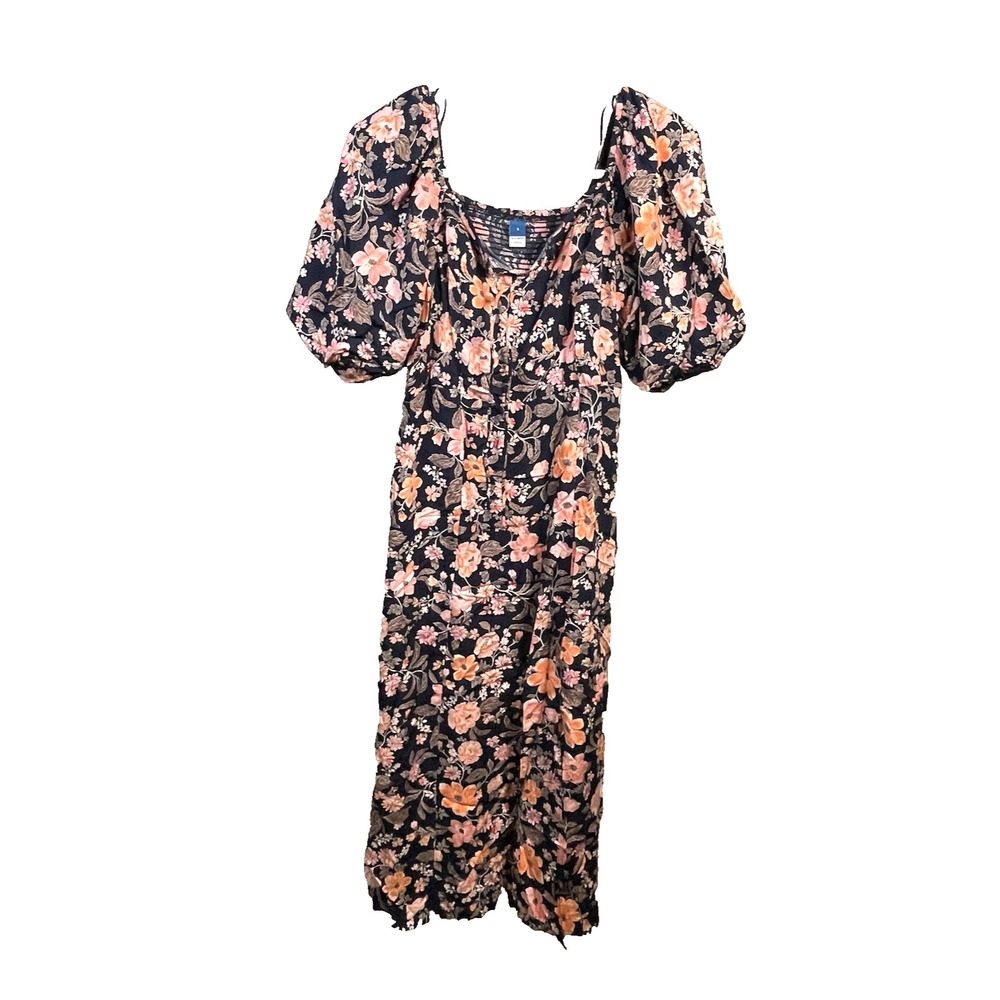 Old‎ Navy Long Sundress Black Floral Hawaiian Dress Summer Beach Vacation Small